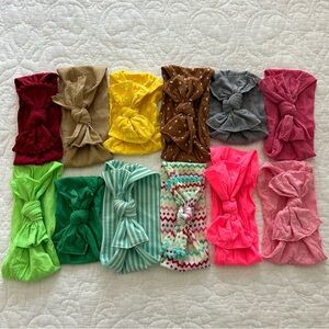 Baby Bling Bows Lot of 12 Pink Green Gold Brown Swiss Dot Stretchy Headbands